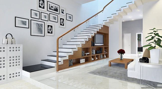 phòng khách kết nối cầu thang
